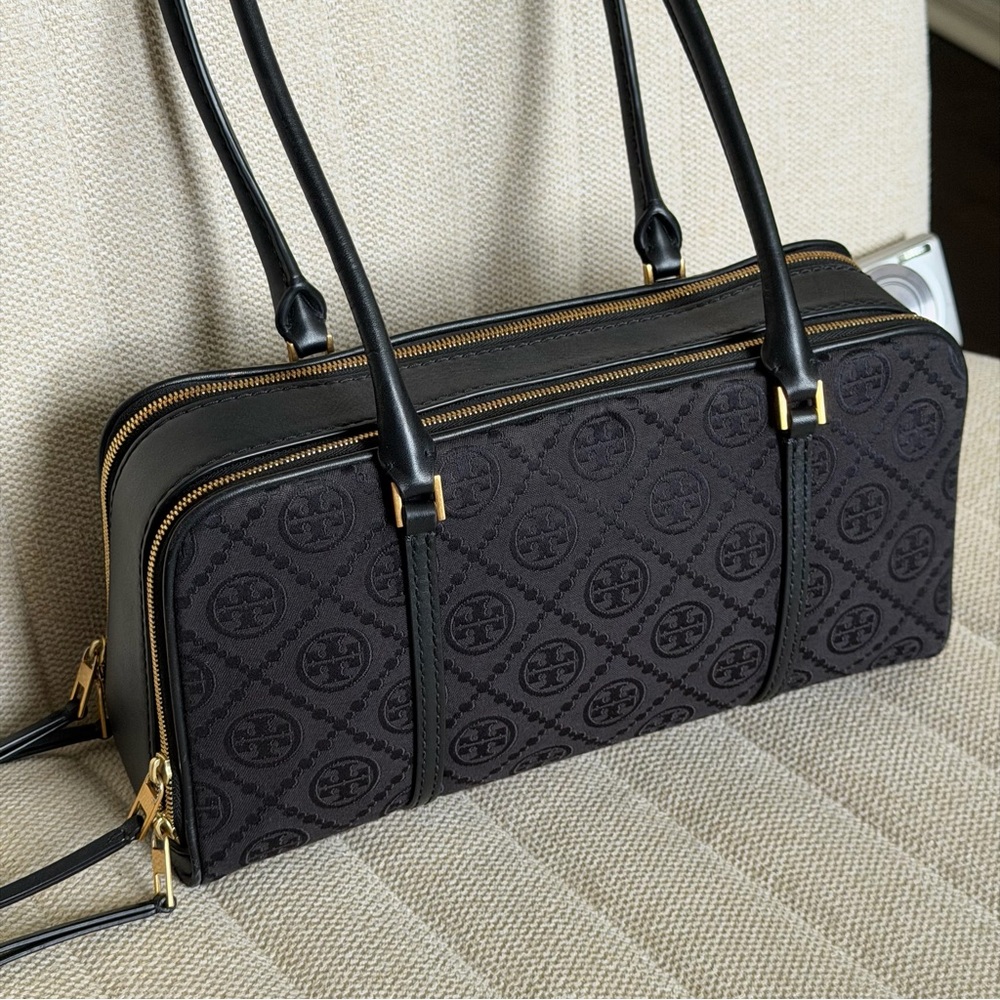 RARE Tory Burch Small T Monogram Marshmallow
Satchel Shoulder Bag Black - Picture 5 of 11